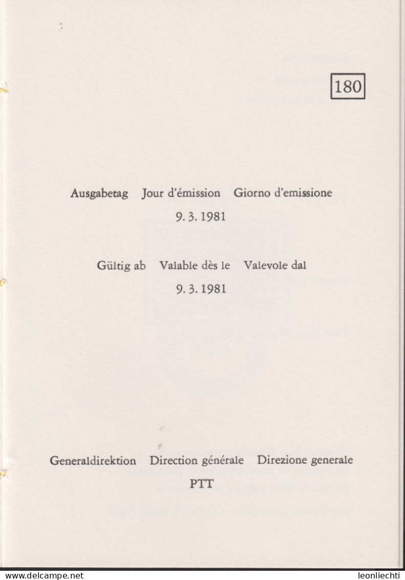 1981 Schweiz PTT Faltblatt Nr.180, ET ° Mi:CH 1196, Zum:CH F48, Pro Aero - Briefe U. Dokumente