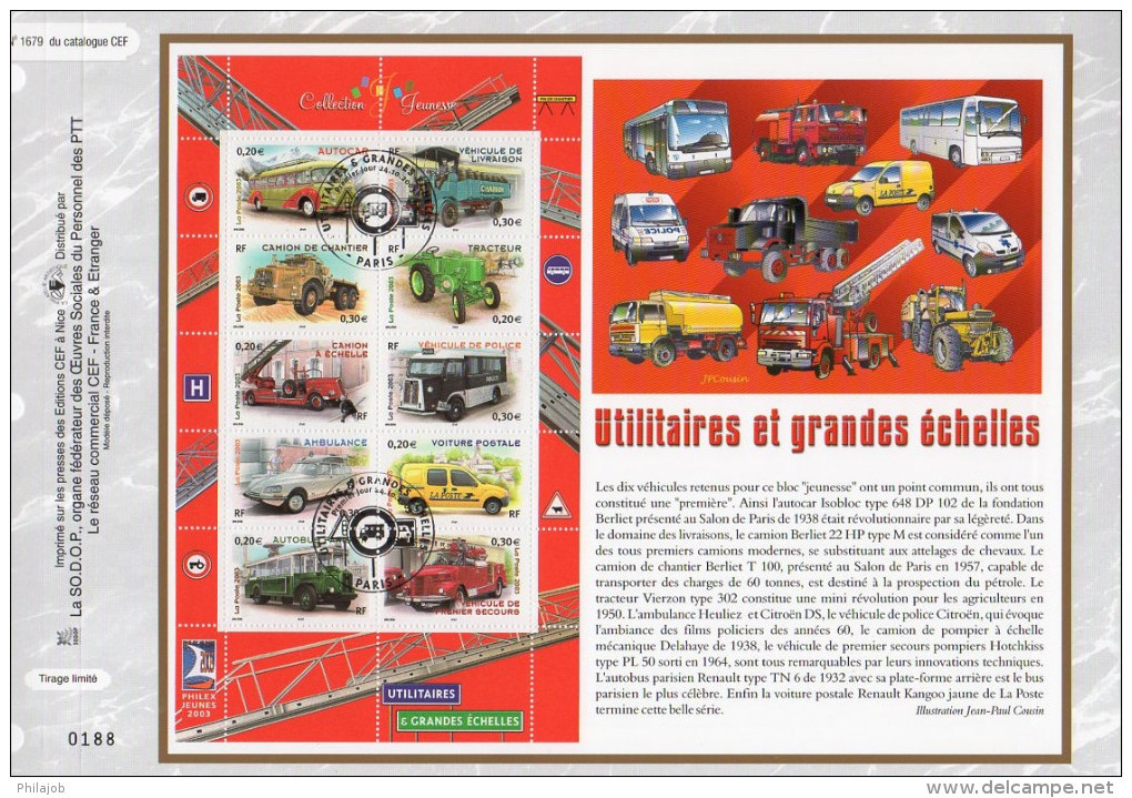 " UTILITAIRES ET GRANDES ECHELLES " Sur Feuillet CEF 1° Jour N°té De 2003 N° 1679. N° YT BF 63. Parfait état ! Pompiers - 2000-2009