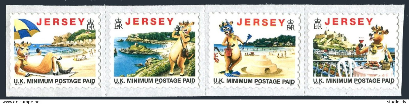 Jersey 786d-789de Strip, MNH. Non-value Indicators Inscribed 1999. Cows. - Jersey
