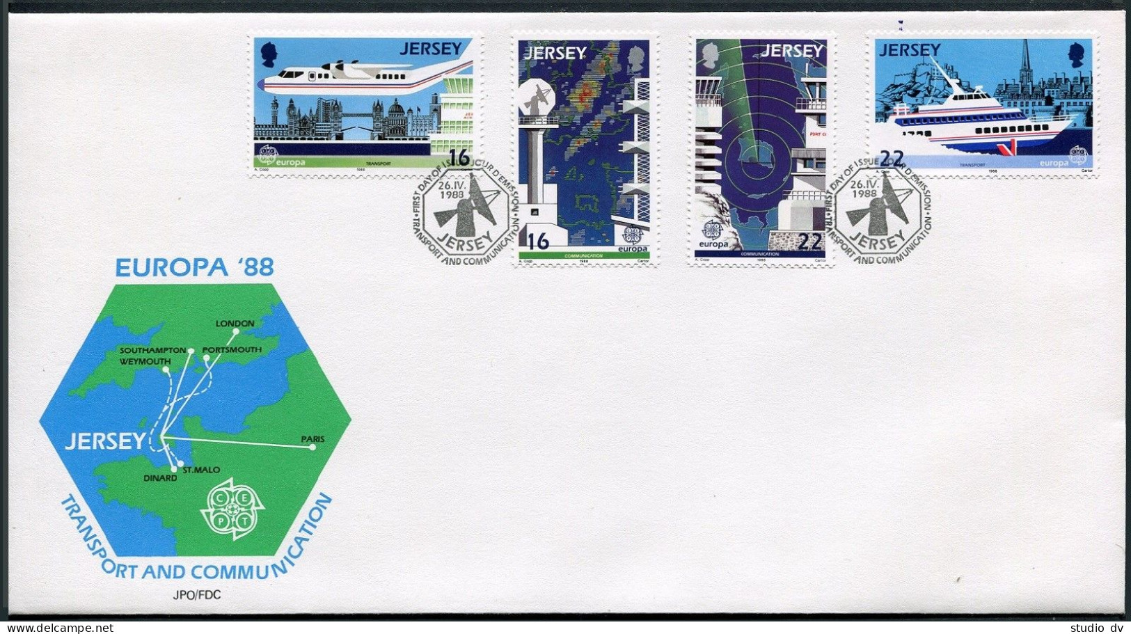 Jersey 452-455,FDC.Michel 435-438. EUROPE CEPT-1988.Air Transport,Map. - Jersey