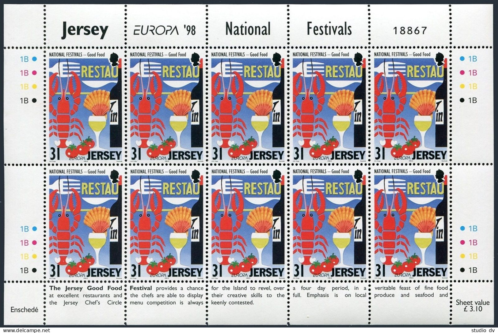 Jersey 842 Sheet,MNH. Michel 829. EUROPE CEPT-1998. Good Food Festival. - Jersey