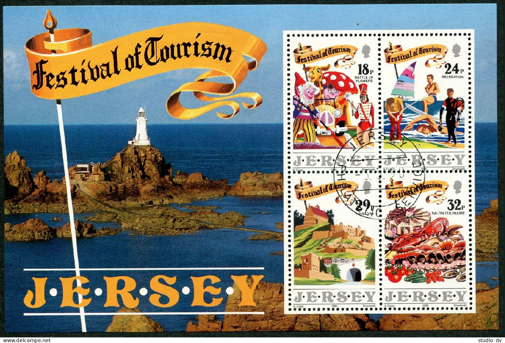 Jersey 539a Sheet, CTO. Mi Bl.5. Festival Of Tourism 1990. Battle Of Flowers, - Jersey