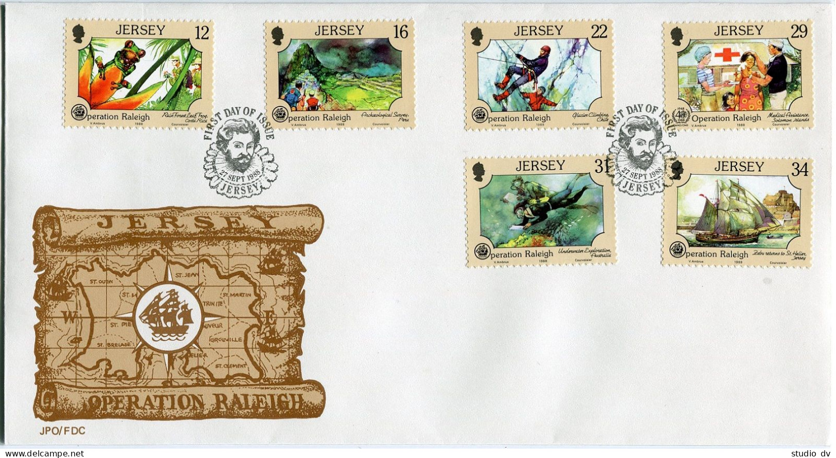 Jersey 461-466, FDC. Mi 447-452. Operation Raleigh, 1988. Rain Forest Leaf Frog, - Jersey