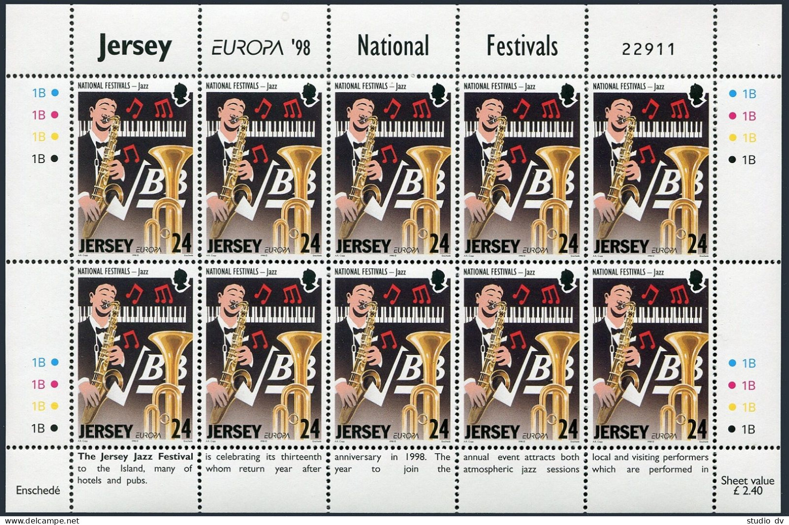 Jersey 841 Sheet,MNH.Michel 828 Klb. EUROPE CEPT-1998. Jazz Festivals. - Jersey