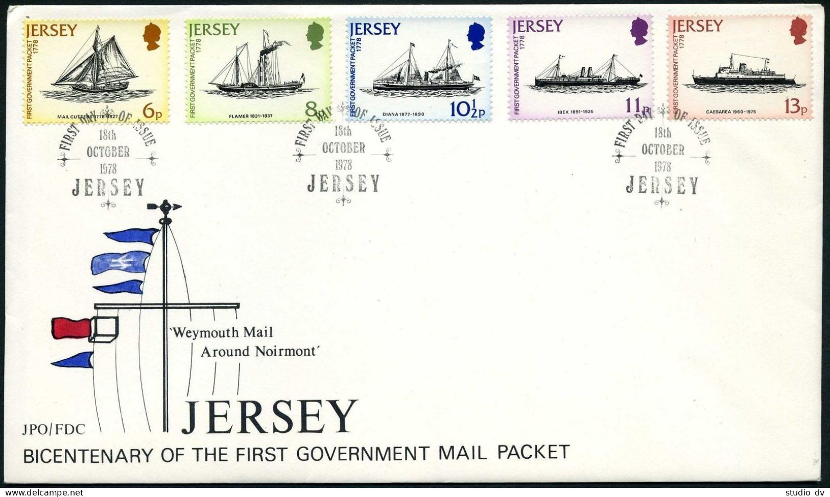 Jersey 197-201 FDC Weymouth Mail. Michel 187-191. Packets 1978. - Jersey