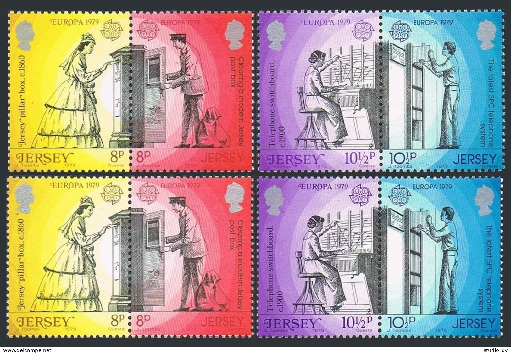 Jersey 202-205a Two Perf, MNH. Mi 192-195 A,B. EUROPE CEPT-1979. Communications. - Jersey