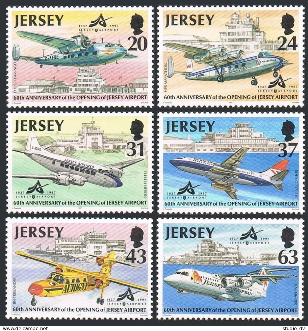 Jersey 790-795,MNH.Michel 777-782. Aviation History,1997.Jersey Airport,60th Ann - Jersey