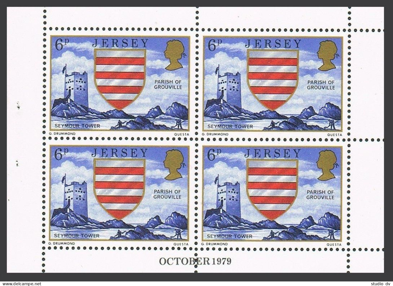 Jersey 138b,140a,142a Panes,MNH. Arms Of Trinity,Zoo Park,Tower,Church.UPU.1979. - Jersey