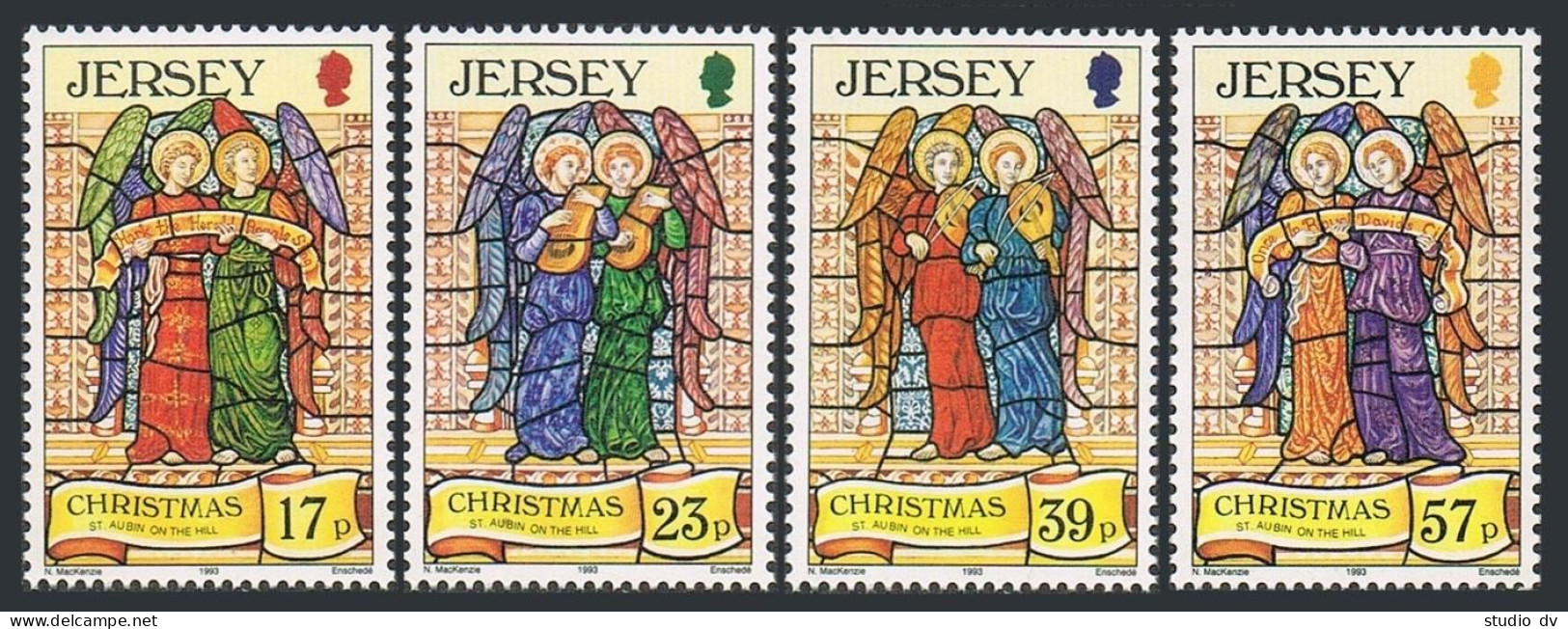 Jersey 651-654, MNH. Mi 635-638. Christmas 1993. Stained Glass Windows, St Aubin - Jersey