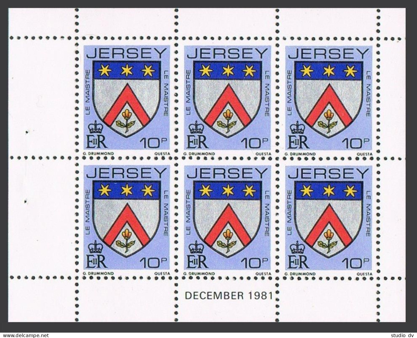 Jersey 256a Pane,MNH.Michel 252 H-b. Family's Arms,1981.Le Maistre. - Jersey