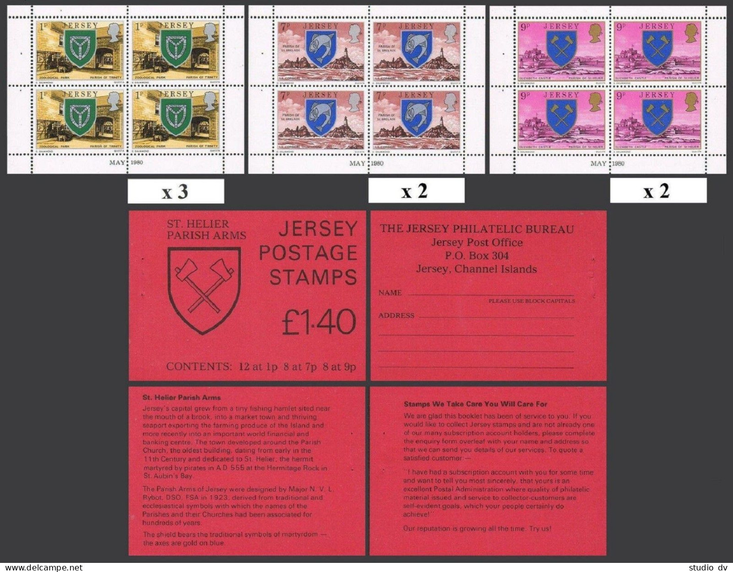 Jersey 138b/141a/143a 1.40GBP Booklet,MNH. 1978.Arms Of Trinity,Zoo Park,Castle, - Jersey