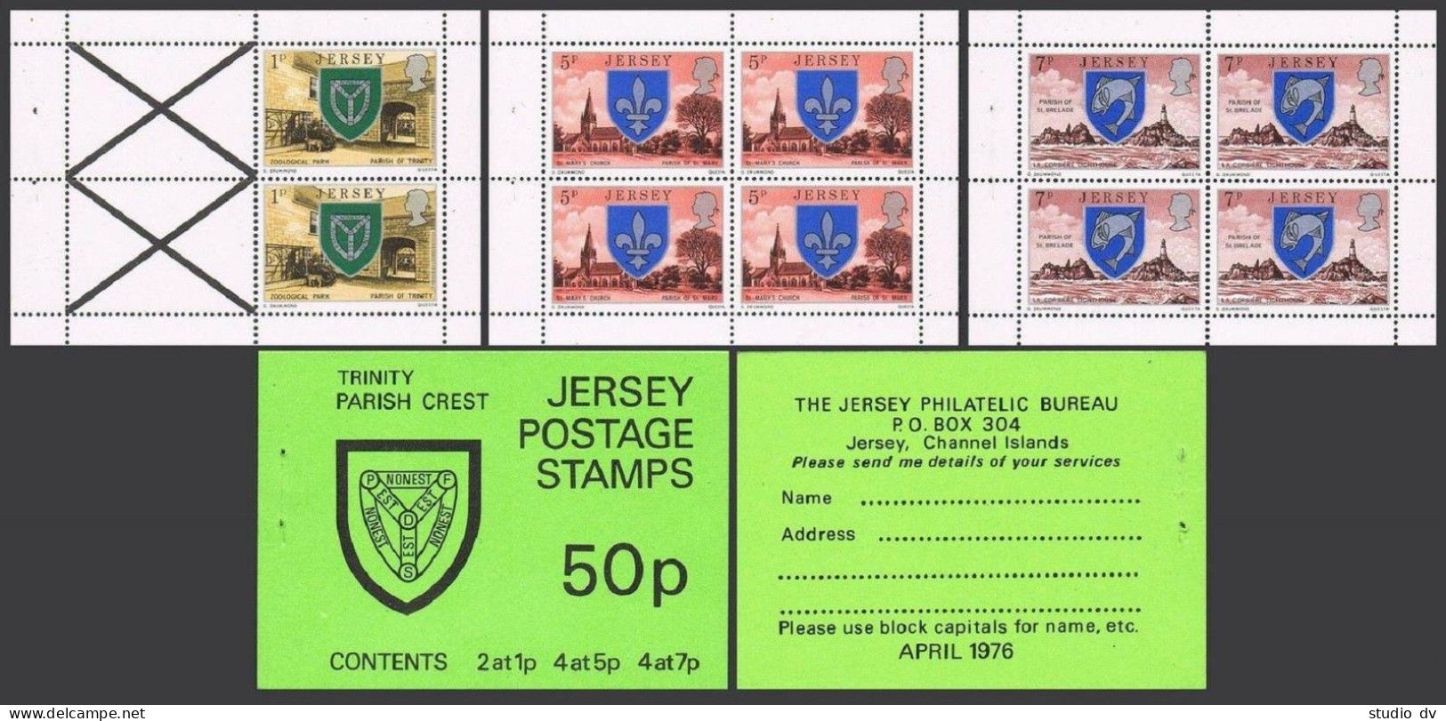 Jersey 138a-139a-141a Booklet. 1977.Arms Of Trinity.Zoo Park,Church,Lighthouse. - Jersey