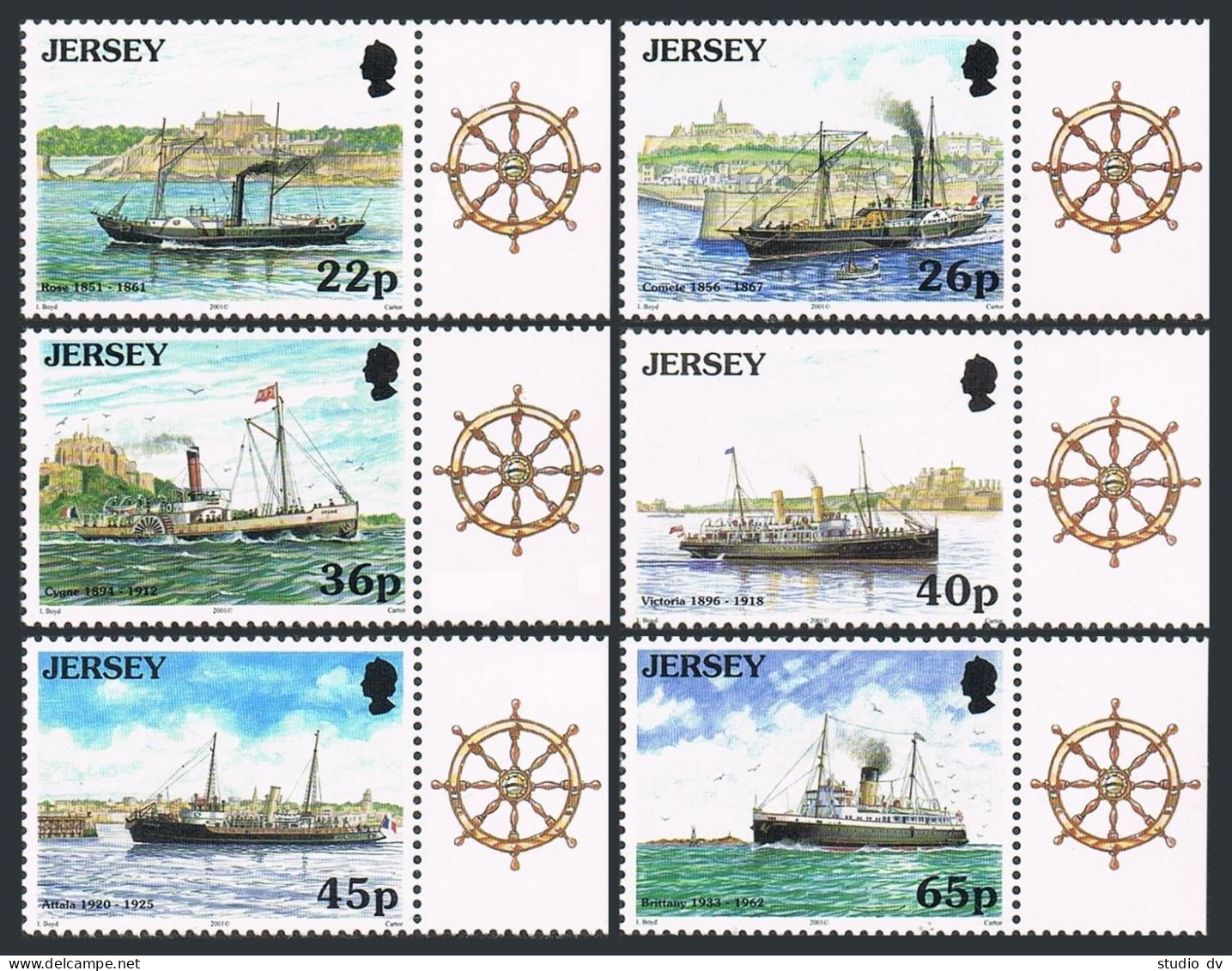 Jersey 975-980,MNH. Steamships On Jersey-France Route,2001.Rose,Comete,Cygne, - Jersey