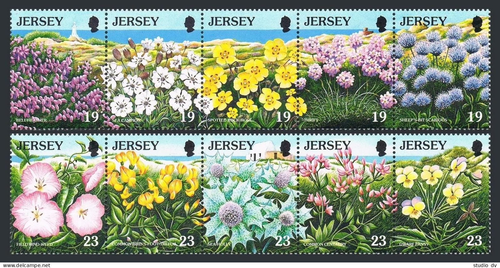 Jersey 717-726a Two Strips, MNH. Michel 702-711. Wild Flowers 1995. - Jersey