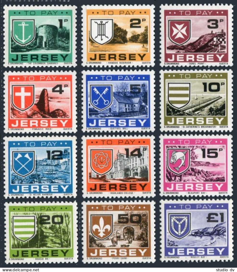 Jersey J21-J32, MNH. Mi D21-D32. Due Stamps 1978. Arms, Scenes, Jersey Parishes. - Jersey