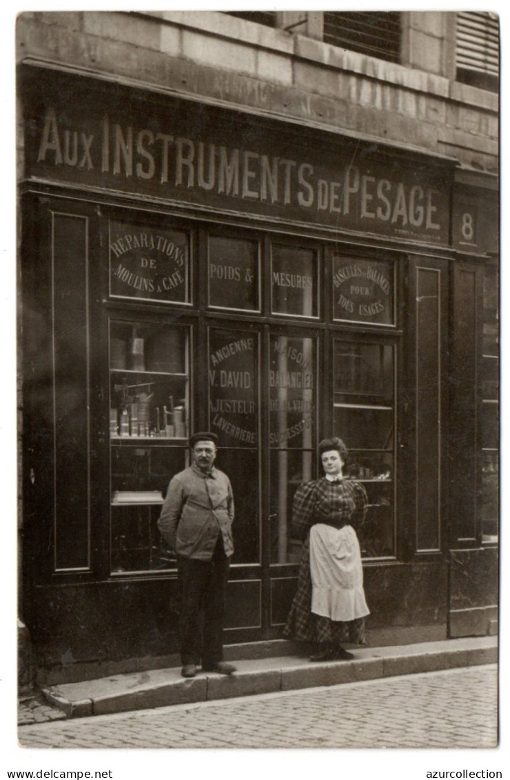 Devanture Du Magasin " Aux Instrument De Pesage ". Maison David. Carte Photo Animée Non Située - Geschäfte