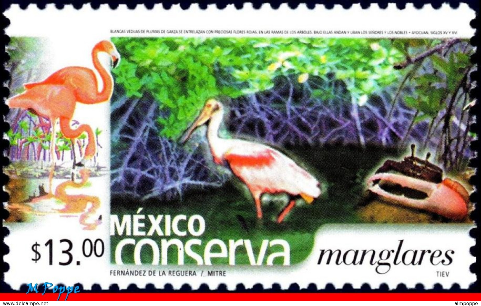 Ref. MX-2432 MEXICO 2005 - CONSERVATION, MANGROVESWAMPS, BIRDS, (13.00P), MNH, NATURE 1V Sc# 2432 - Flamencos