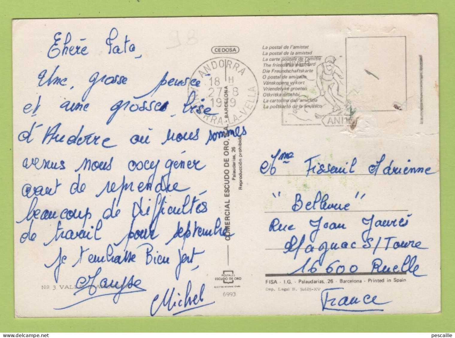 CP MULTIVUES EN PARCOURANT LES VALLEES D'ANDORRE - BLASON - TIMBRES HOMMAGE AU GENERAL DE GAULLE - - Andorra