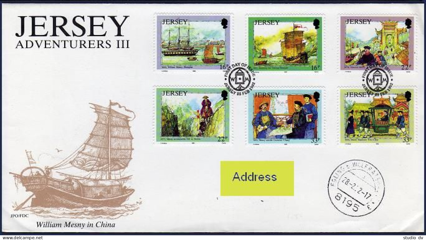 Jersey 587-592 FDC.Michel 568-573. Adventurers 1992.William Mesny In China. - Jersey