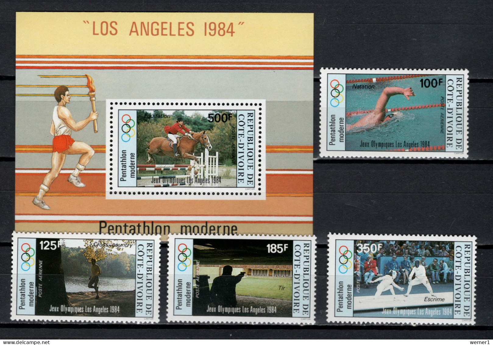 Ivory Coast 1984 Olympic Games Los Angeles, Equestrian, Swimming, Shooting, Fencing Etc. Et Of 4 + S/s MNH - Sommer 1984: Los Angeles