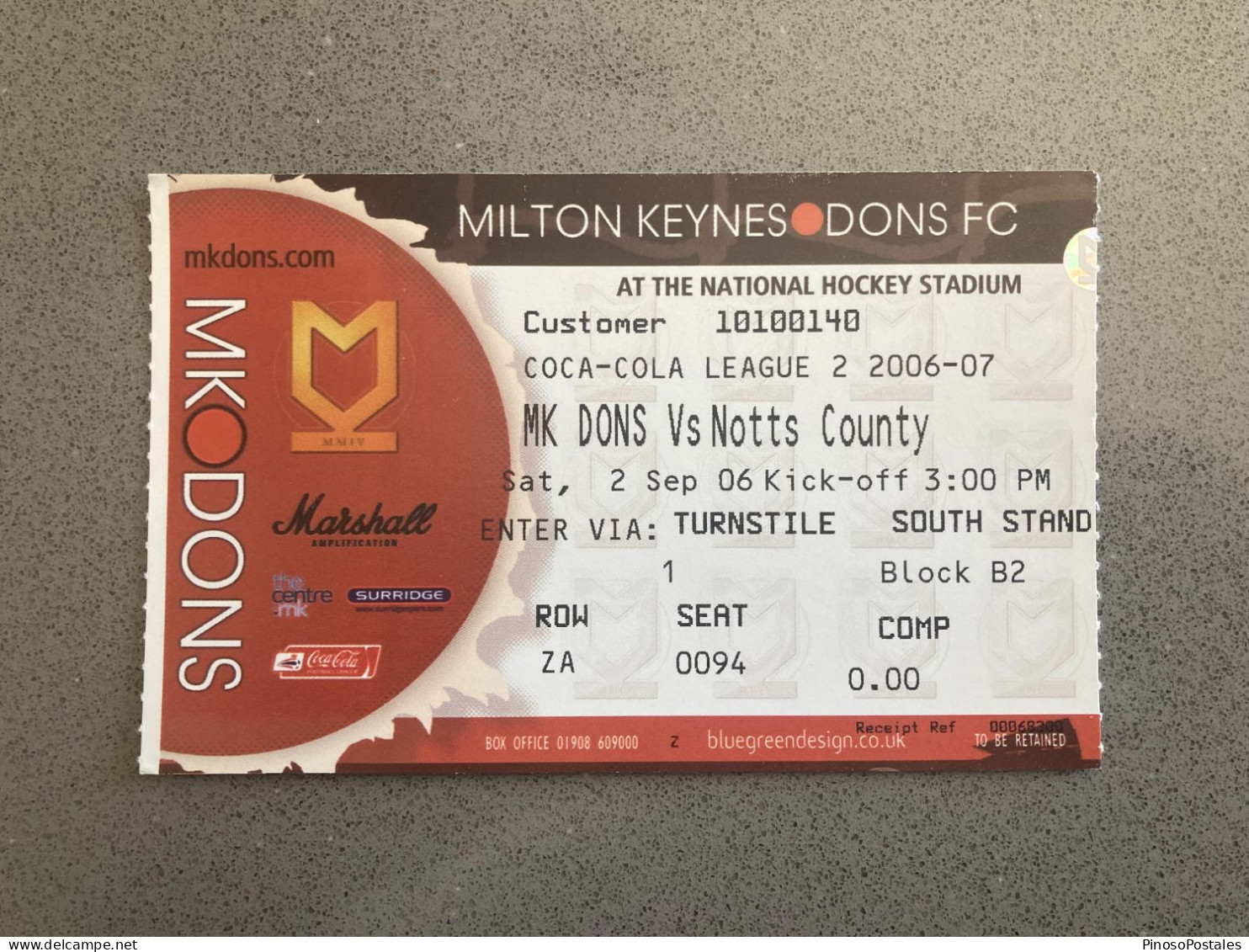 Milton Keynes Dons V Notts County 2006-07 Match Ticket - Eintrittskarten