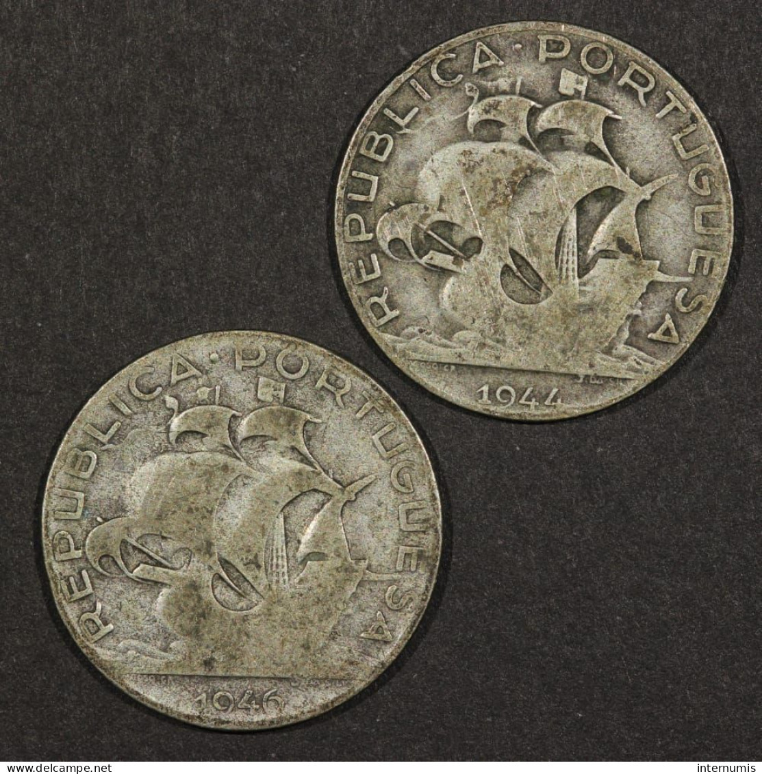 Portugal, Lot (2) 2.5 Escudos, 1944 & 1946, Argent (Silver), KM#580, Gomes#R30 - Portogallo