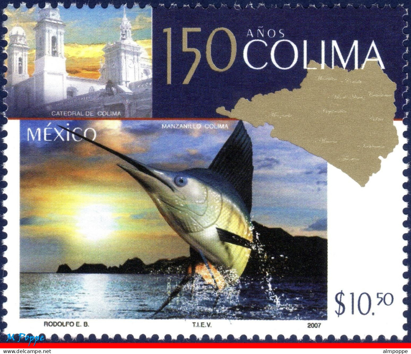 Ref. MX-2544 MEXICO 2007 - 150 YEAR OF STATE COLIMA,CITIES, MNH, FISH 1V Sc# 2544 - Fishes