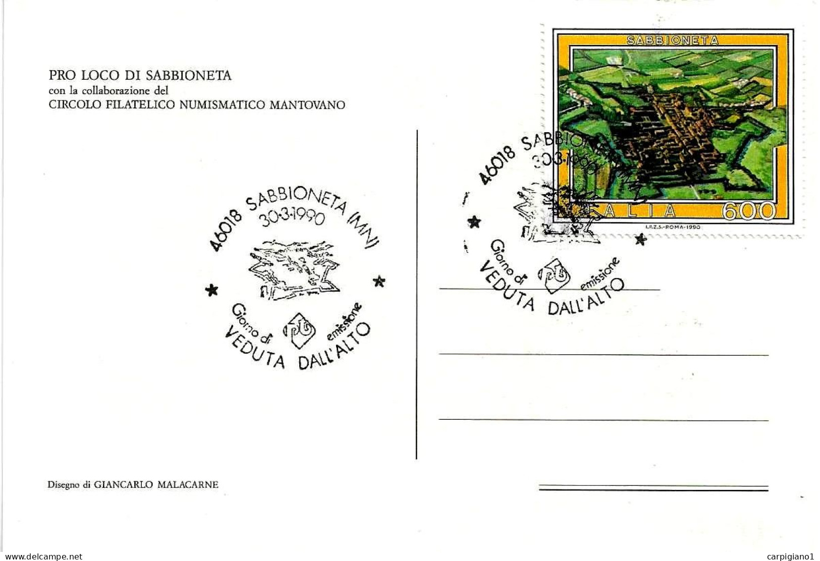 ITALIA ITALY- 1990 SABBIONETA (MN) Veduta Dall'alto Serie Turistica Fdc Su Cart. Spec. (stemma Vespasiano Gonzaga) - 278 - 1981-90: Marcophilie