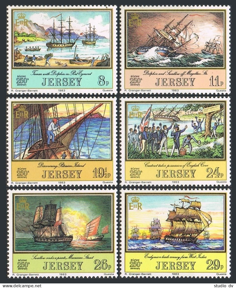Jersey 300-305, MNH. Mi 293-298. Capt Philippe De Carteret, 250, 1983.Engravings - Jersey