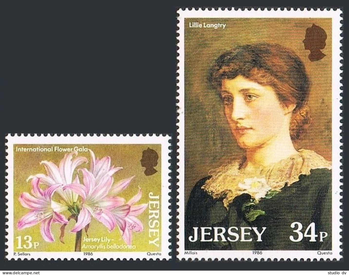 Jersey 391-392,392a, MNH. Mi 372-373,Bl.4. Lily. Lillie Langtry.By Millais.1986. - Jersey