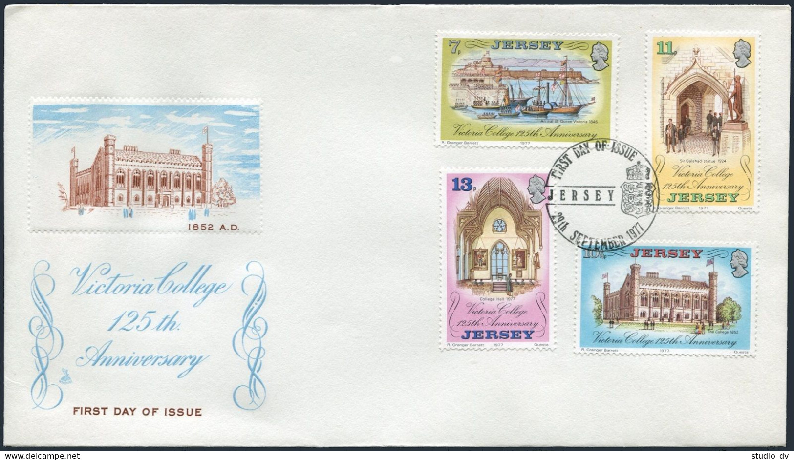 Jersey 179-182 FDC.Michel 164-167. Victoria College,125th Ann.1977.Ships. - Jersey