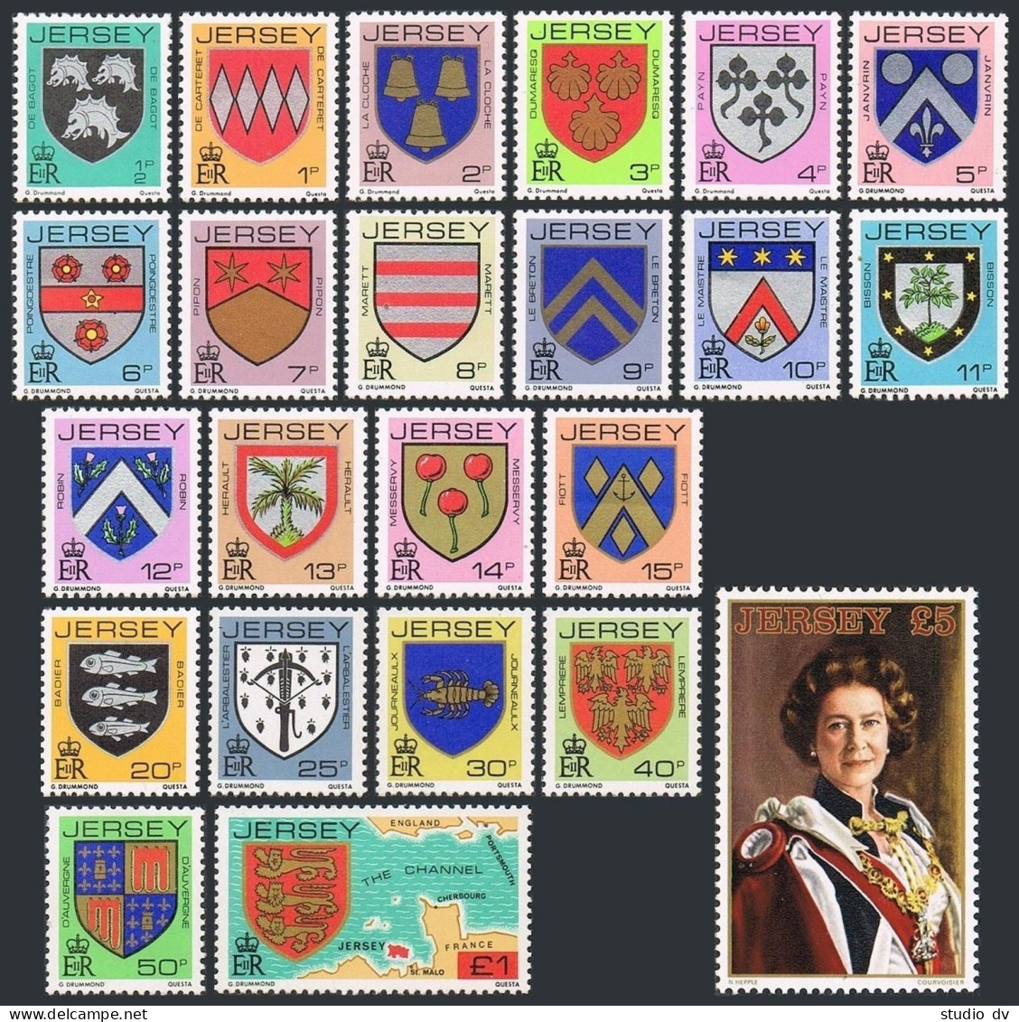 Jersey 246-268, MNH. Michel 242/313. 1981-1983. Family Arms, Channel Map. QE II. - Jersey