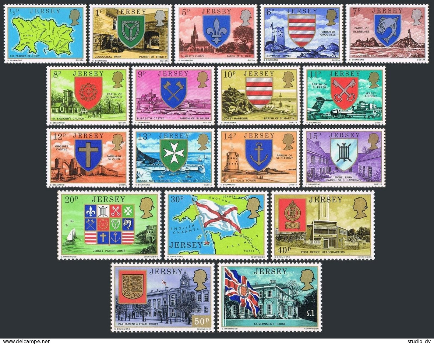 Jersey 137-155, MNH. Mi 131-148,172. QE II. Map, Zoological Park, Churches,Arms, - Jersey