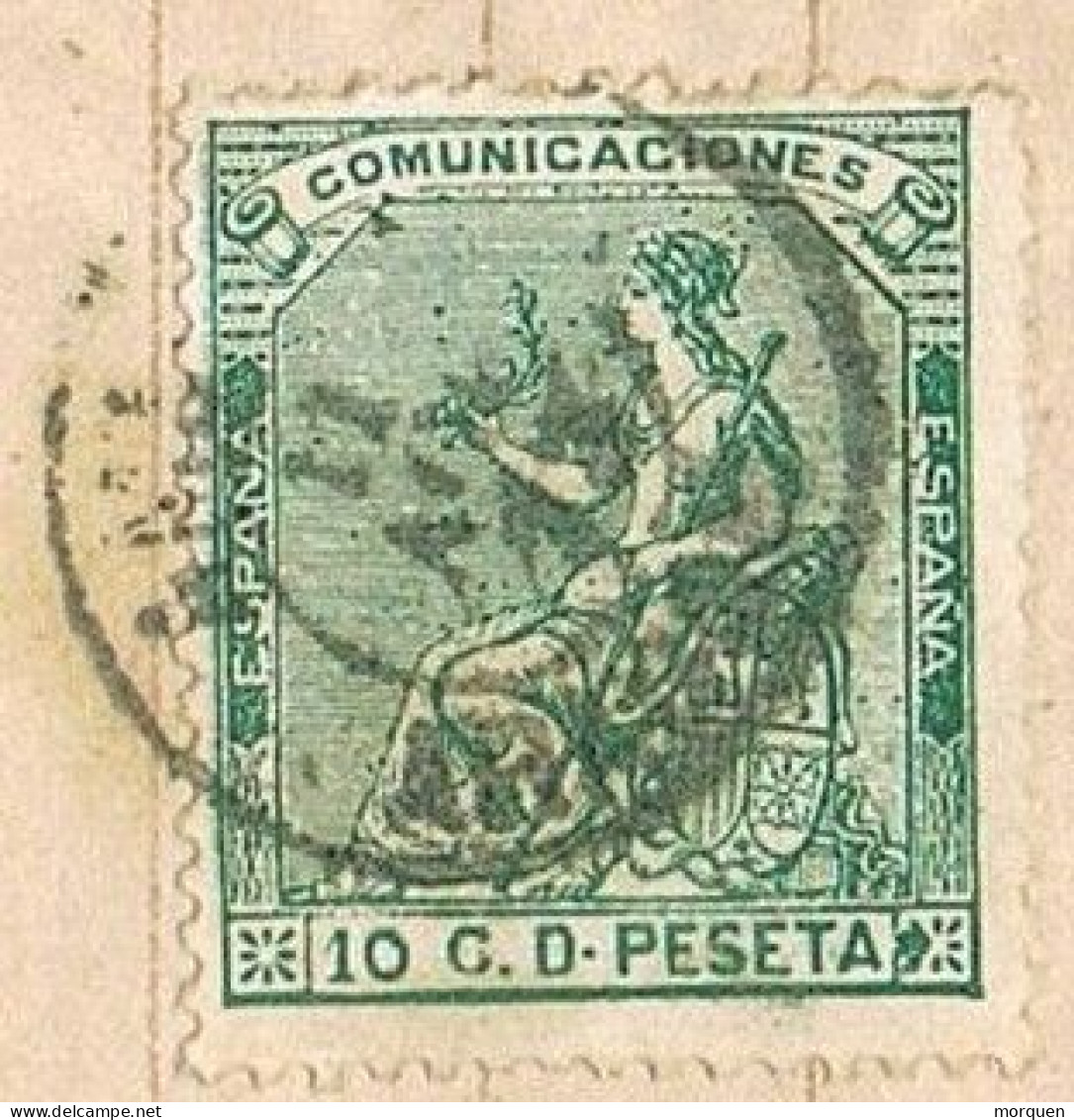 54900. Carta Entera TARRASA (Barcelona) 1873. Sello Alegoria España, Fechador AMBULANTE Aragon - Storia Postale