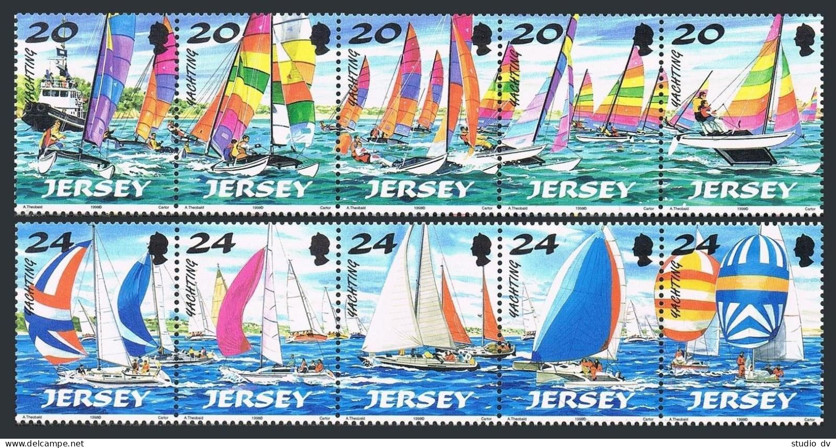 Jersey 844-853a Two Strips,MNH.Michel 831-840. Yachting 1998.St Aubin's Bay, - Jersey