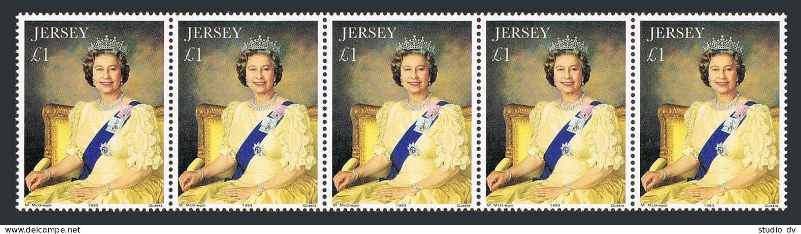 Jersey 505 Strip/5,MNH.Michel 623. Queen Elizabeth II,Coronation-40,1993.. - Jersey