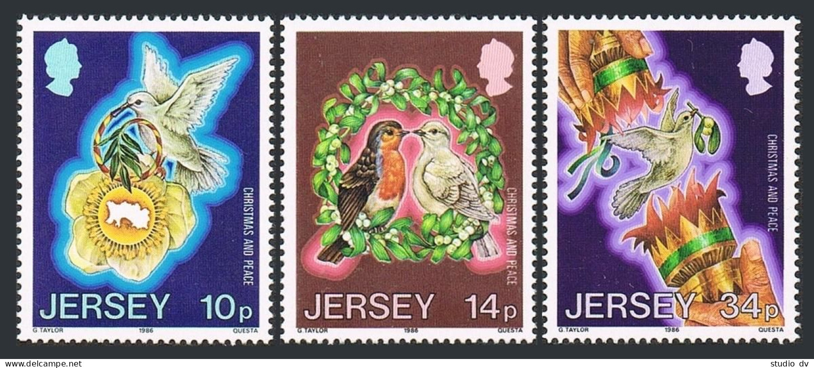 Jersey 411-413, MNH. Michel 393-395. Christmas, Peace Year IPY-1986, Doves. - Jersey