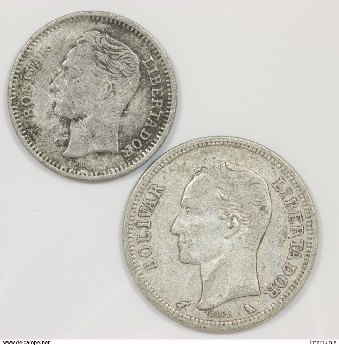 Venezuela, Lot ARGENT (2) 50 Centimos 1965 & 1 Bolivar 1960, Argent (Silver) - Kilowaar - Munten