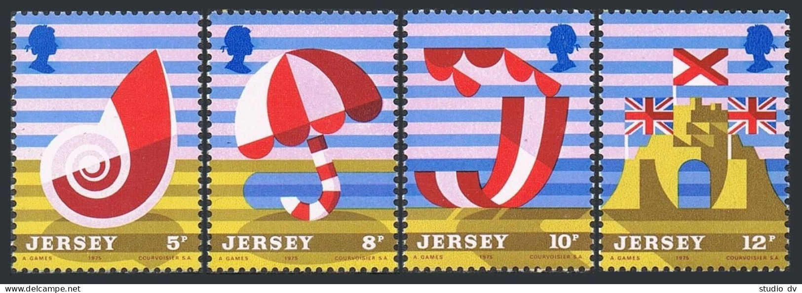 Jersey 124-127,127a, MNH. Mi 119-122, Bl.1. Tourism 1975. Posters:Shell,Umbrella - Jersey