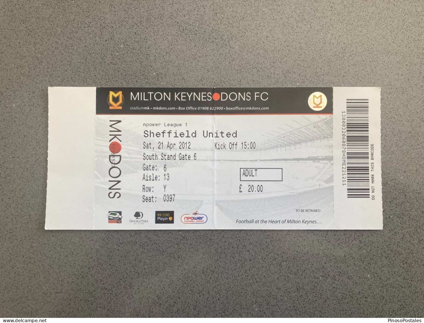 Milton Keynes Dons V Sheffield United 2011-12 Match Ticket - Biglietti D'ingresso