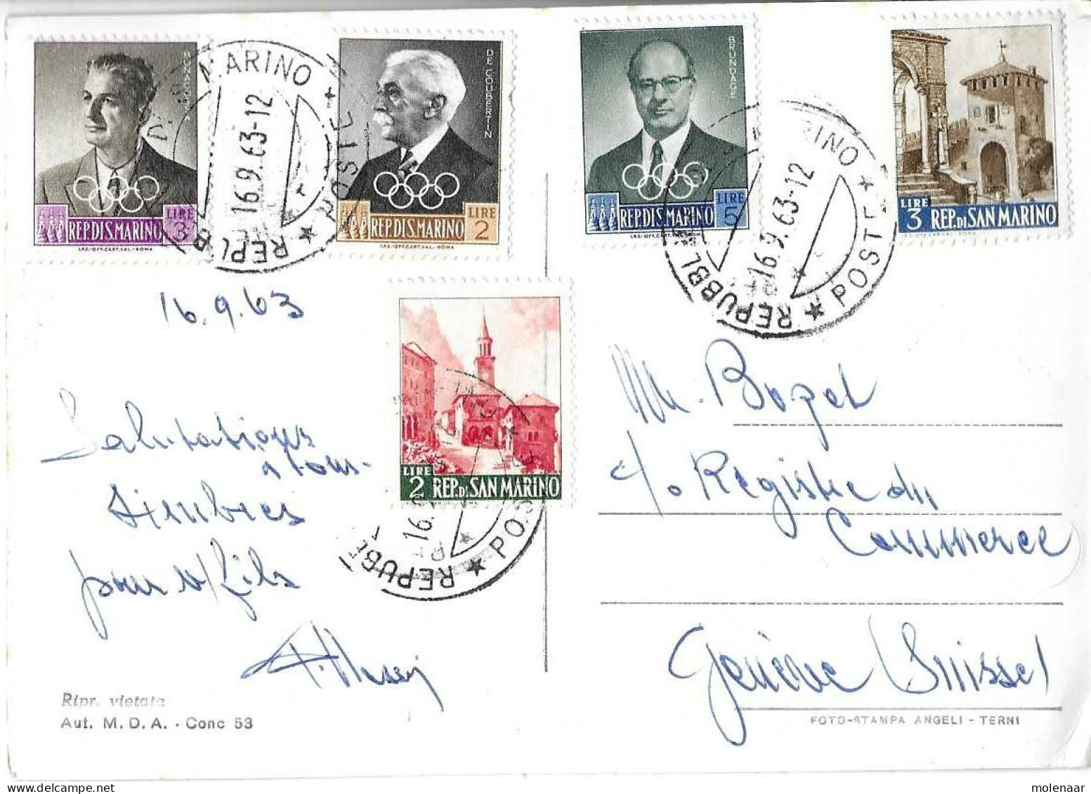 Postzegels > Europa > San Marino > 1960-69 > Kaart Uit 1963  Met Postzegels (16988) - Storia Postale