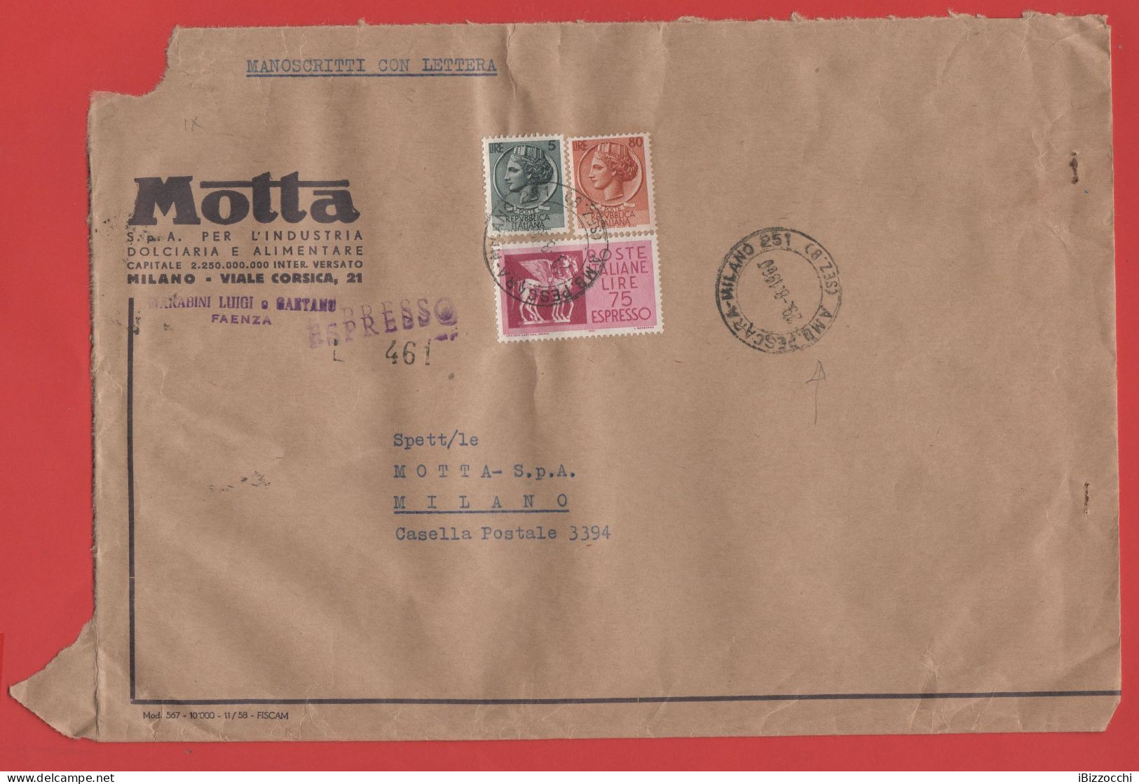 ITALIA - Storia Postale Repubblica - 1960 - 80 Antica Moneta Siracusana + 5 Antica Moneta Siracusana + 75 Cavalli Alati - 1946-60: Poststempel