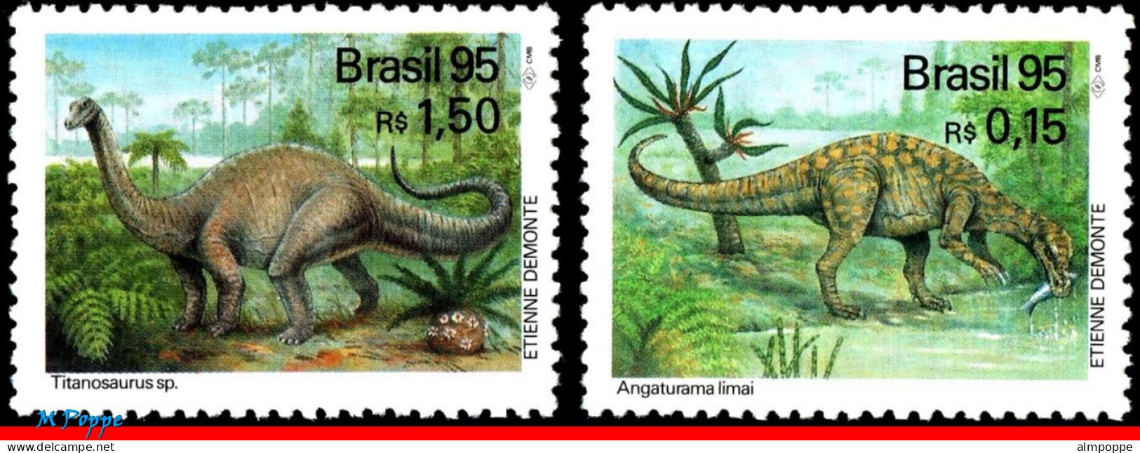 Ref. BR-2543-44 BRAZIL 1995 - DINOSAURS,MI# 2652-53, SET MNH, PREHISTORIC ANIMALS 2V Sc# 2543-2544 - Preistorici