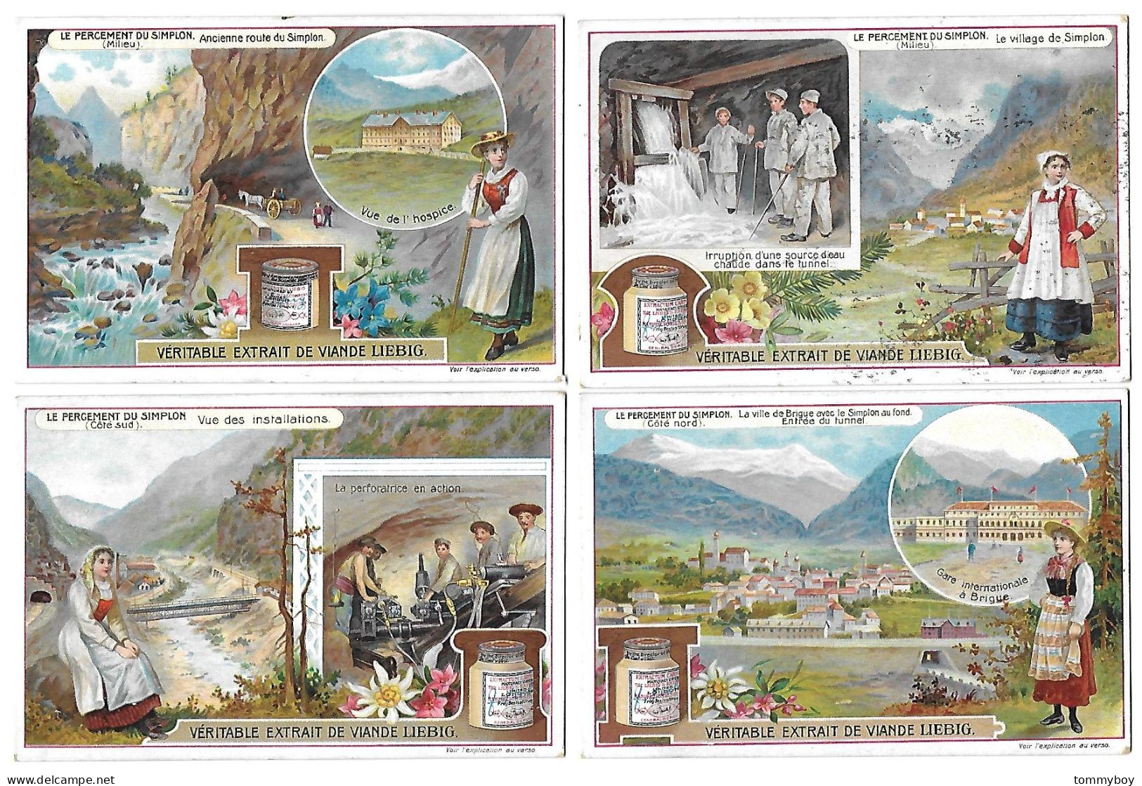 S 870, Liebig 6 Cards, Le Percement Du Tunnel Du Simplon (some Spots) (ref B23) - Liebig