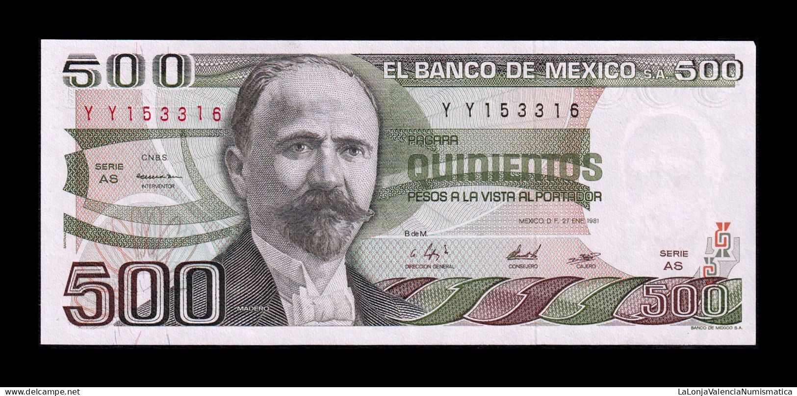 México 500 Pesos 1981 Pick 75a Serie AS Sc Unc - Mexico