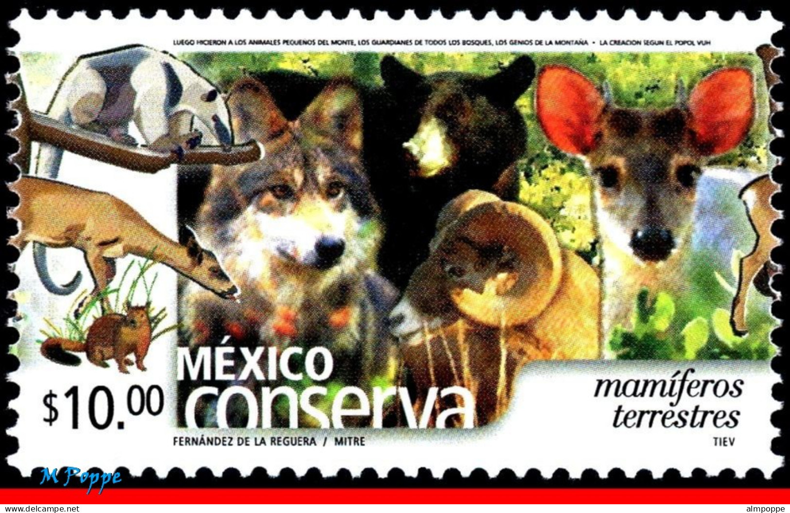 Ref. MX-2267 MEXICO 2002 - CONSERVATION, LANDMAMMALS, BEAR, DEER, DOG, (10.00P), MNH, NATURE 1V Sc# 2267 - México