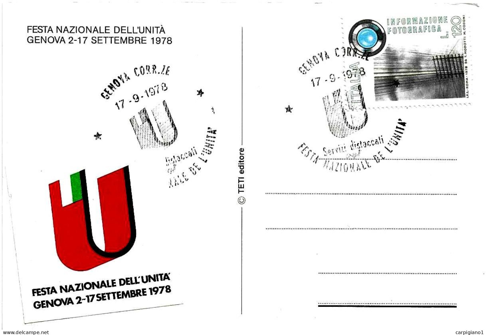 ITALIA ITALY - 1978 GENOVA Festa Nazionale UNITA' (partito Comunista PCI) + Adesivo Su Cartolina Speciale - 3583 - 1971-80: Marcophilia