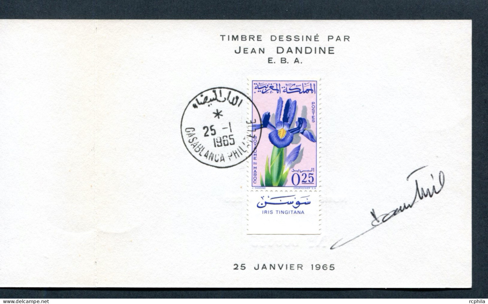 RC 27464 MAROC N° 480 FLORE MAROCAINE IRIS DE TANGER ENCART 1er JOUR TIRAGE 200 Ex SIGNÉ JEAN DANDINE - Morocco (1956-...)