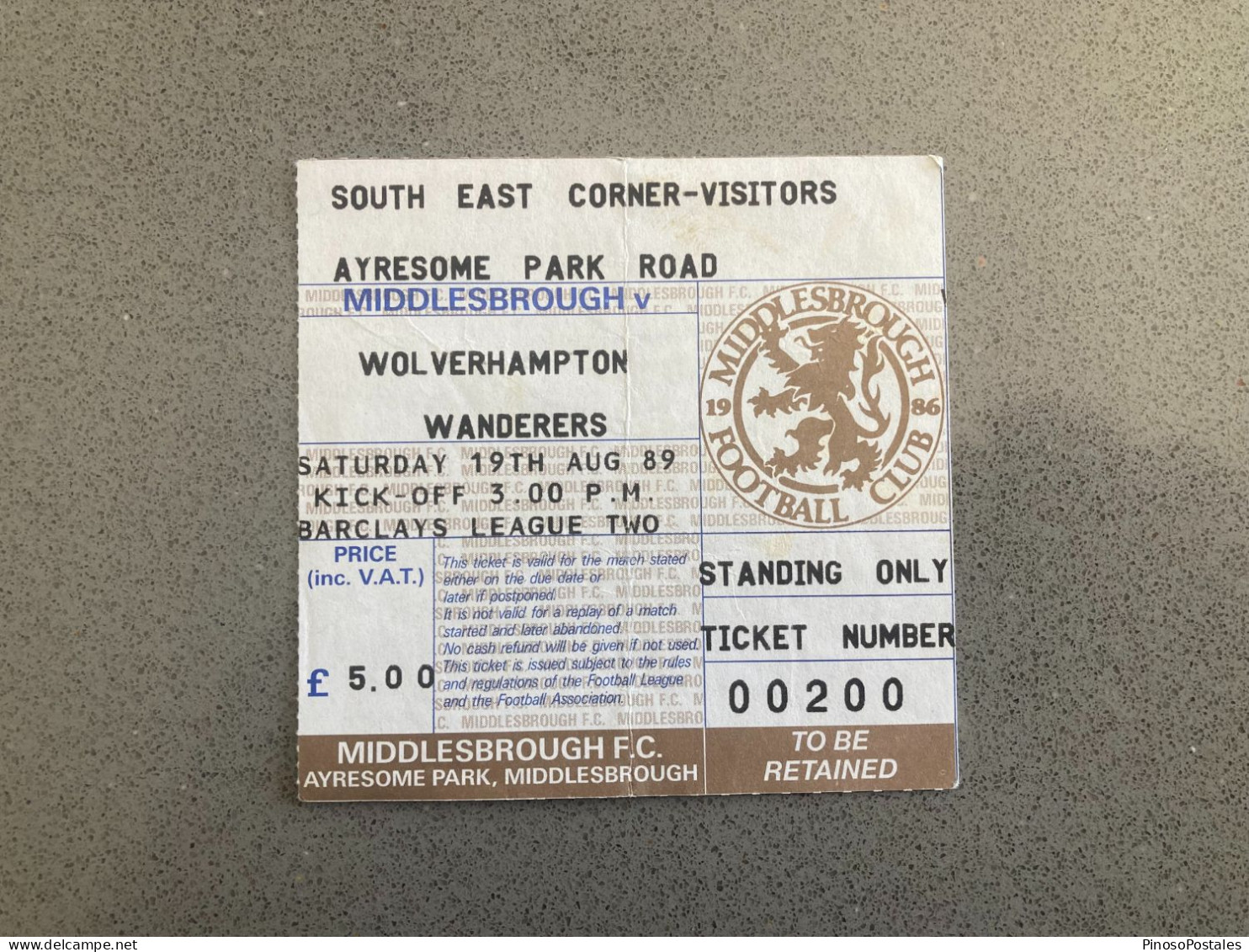 Middlesbrough V Wolverhampton Wanderers 1989-90 Match Ticket - Match Tickets