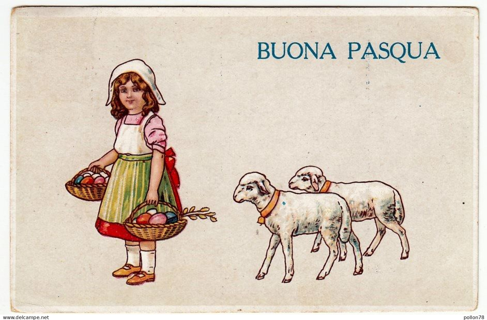 BUONA PASQUA - BAMBINA CON AGNELLI - Primi '900 - Vedi Retro - Formato Piccolo - Pâques